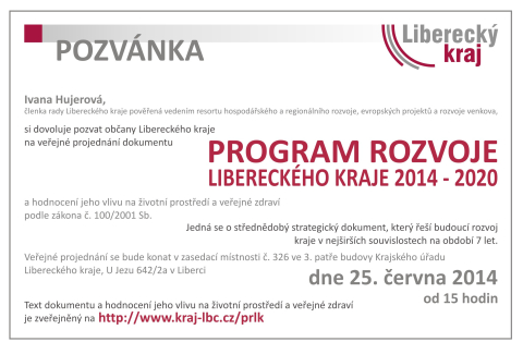 Pozvánka na veřejné projednání dokumentu Program rozvoje Libereckého kraje 2014 - 2020